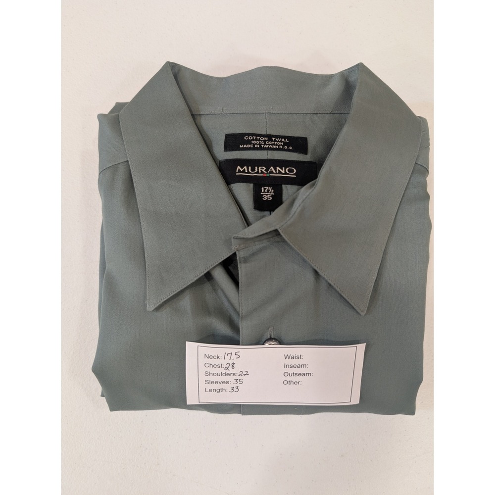 Murano Mens 17.5 35 Cotton Twill Long Sleeve Button Down Dress Shirt Green - Picture 6 of 6
